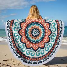 1 件圆形沙滩巾，61 英寸大毛巾，快干且吸水性强，可用作沙滩垫、冥想毯、桌布，是旅行和度假、游泳池、露营的必备礼物，是成人女性男性海滩度假夏季旅行的必备品，度假浴室装饰