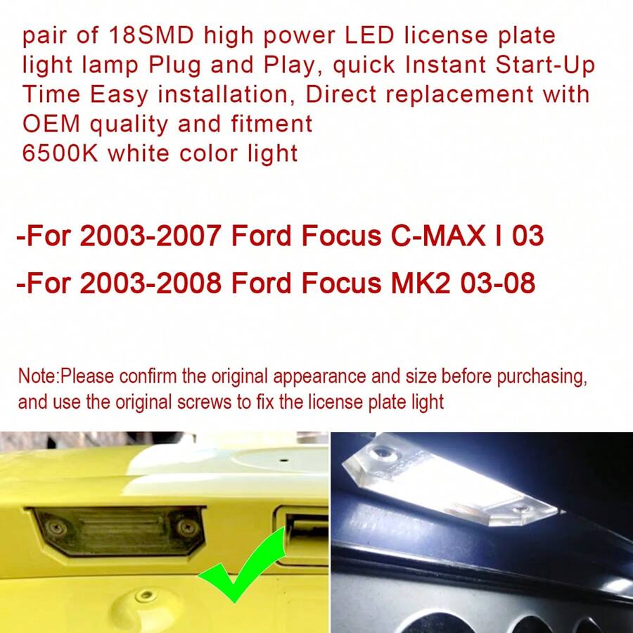 2pcs Canbus 6000K White 12V LED Number License Plate Lights For KUGA S MAX MONDEO MK4 MK5 MK2