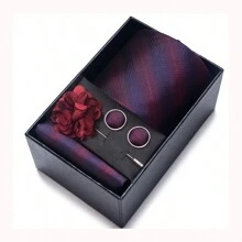 AlanKing 1套绿色领带、手帕、袖扣套装，适合男士商务风格礼盒休闲男士领带 - 混色 - 查看 17