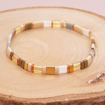 1PC Spring/Summer New Bohemian Vacation Style Japanese High Quality TILA Glass Beads Handwoven Elastic Rope Beaded Bracelet, Summer Beach Gift, Surfer Bracelet,Best Friend Gifts