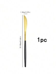 4件/16件/24件/32件不锈钢餐具套装，刀叉勺套装，适用于家庭厨房、餐厅、酒店厨具套装、学校用品 - 金+黑 - 查看 16