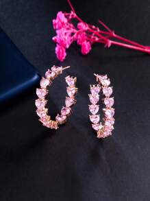 1 Pair Top Sparkling Heart Shape Pink Cubic Zirconia Rose Gold Plated Half Round Hoop Earrings For Women Party Wedding Engagement Jewelry Gifts