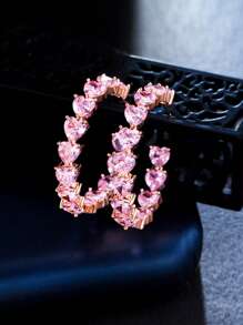 1 Pair Top Sparkling Heart Shape Pink Cubic Zirconia Rose Gold Plated Half Round Hoop Earrings For Women Party Wedding Engagement Jewelry Gifts