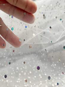 1件白色閃爍亮片薄紗縫紉diy婚禮生日派對薄紗裙 - 白色 - 查看 1