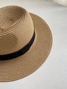 1pc Women's Khaki Western Style Cowboy Hat With Upf 50+ Sun Protection, Panama Straw Hat With Black Belt Decoration, Vintage Style, Lightweight, Breathable, Suitable For Beach And Travel, Wedding Season, Music Festival, Valentine's Day Gift