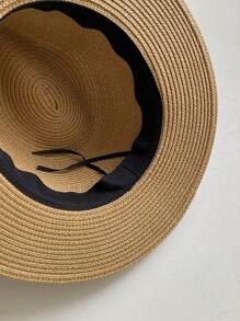 1pc Women's Khaki Western Style Cowboy Hat With Upf 50+ Sun Protection, Panama Straw Hat With Black Belt Decoration, Vintage Style, Lightweight, Breathable, Suitable For Beach And Travel, Wedding Season, Music Festival, Valentine's Day Gift