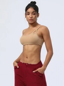 Sodalemon Áo ngực thể thao Yoga Fitness dành cho nữ có đệm ngực, thiết kế làm đẹp lưng và một bên vai để tập thể dục và chạy bộ - màu nâu - Xem 6