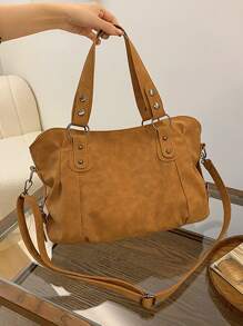 复古简约大容量时尚手提包，适合学生和办公室工作人员通勤 复古简约大容量时尚手提包，适合学生和办公室工作人员通勤，复古风格女士包 - 棕色 - 查看 3