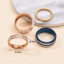 4pcs Đơn giản & Đúng mốt Băng rộng Nhẫn , Hàn Quốc Phong cách Với Kim cương , Thép không gỉ Cặp đôi Nhẫn , Của phụ nữ Phụ kiện - Nhiều màu - Xem 3