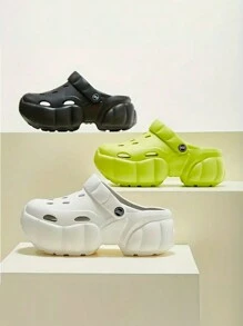 1 Par de Sandalias de Mujer con Plataforma Alta . Chanclas para Mujer con Suela Gruesa . Con Agujeros para Ventilación y Charm de Perrito . Zuecos Ventilados Deportivos Para Exteriores, Interiores o Playa. - Verde Lima - Ver 5