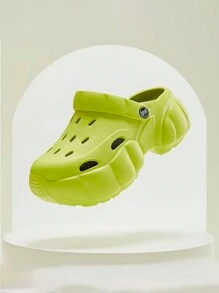 1 Par de Sandalias de Mujer con Plataforma Alta . Chanclas para Mujer con Suela Gruesa . Con Agujeros para Ventilación y Charm de Perrito . Zuecos Ventilados Deportivos Para Exteriores, Interiores o Playa. - Verde Lima - Ver 2