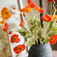 1pc/5pcs Artificial Flowers Stems Poppy Silk Bouquet, For Wedding, Home, Party Decoration,Table Centerpiece Arrangement