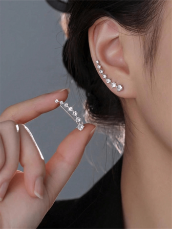 CHOSHILAR 1對銀色立方氧化鋯耳釘，多洞穿戴效果，嘻哈風格，立方氧化鋯彎線和掛鉤耳環