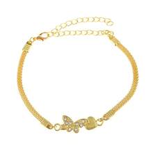 1pc European And American Style Personalized Creative Butterfly Anklet, Beach Jewelry For Women, Simple Chain With Rhinestone Decoration - Gold - View 5