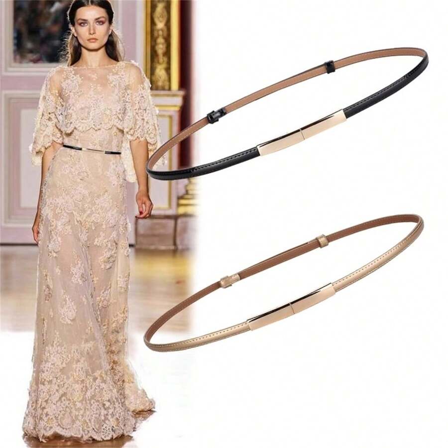 Thắt lưng trắng nhiều màu thanh lịch dành cho nữ, được làm bằng da cao cấp, đơn giản và phong cách, thích hợp để mặc hàng ngày và phụ kiện cho trang phục hoặc váy, phong cách Hàn Quốc - trắng - Xem 1