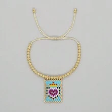 1 pieza Pulsera tejida a mano de estilo bohemio y de vacaciones, con Charm en forma de corazón y cuentas doradas de 18k, joyería de moda de verano, mejor regalo de amistad, mejor regalo para el Día de los Enamorados