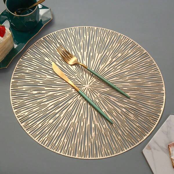 Light Luxury Solid Color Placemats Coasters Creative Fireworks Pattern Non-Slip Mat Heat Insulating Mat Round Hollow Hot Stamping PVC Placemats Coffee Mats Home Decor Cushions