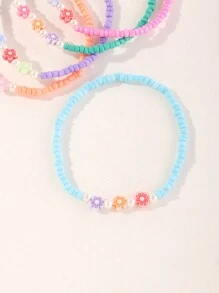 5pcs/Set Kids Beach Style Rice Bead & Colorful Flower Beaded Anklet Set - Multicolor - View 5