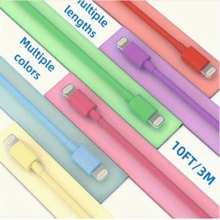 Set de cables de carga de colores caramelo, cables de carga extra largos de 1m/2m/3m, compatibles con 14/13/12/11 Pro Max/Mini/XS Max/XR/XS/X/8/7/6s/SE que admiten carga rápida y sincronización de datos de alta velocidad, regalo de Navidad/regalo para el hogar - Morado - Ver 10