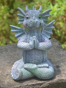 1只花園雕塑冥想小龍塑像樹脂工藝品,帶折疊手,用於戶外庭院家居裝飾,6.1'' × 4.53'' × 4.13'' - 彩色 - 查看 1