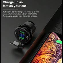 QC3.0 Car Cigarette Lighter Socket Plug Aluminum Double Dual USB Port LED Voltmeter 12V-24V