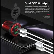 QC3.0 Car Cigarette Lighter Socket Plug Aluminum Double Dual USB Port LED Voltmeter 12V-24V