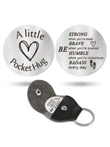 GuoShuang 1pc Stainless Steel Keychain Pendant Double Sided Inspirational Gift With PU Leather Holder - Silver - View 23