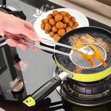 1pc Stainless Steel Practical Food Strainer Ladle, Kitchen Strain Spoon Tool, Food Tongs, Strainer, Oil Filter Clip For Kitchen Frying Food Auxiliary Tool, Making Cooking Oil Filtration - White - View 2
