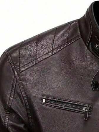 男友风男士户外纯色机车皮夹克春季上衣