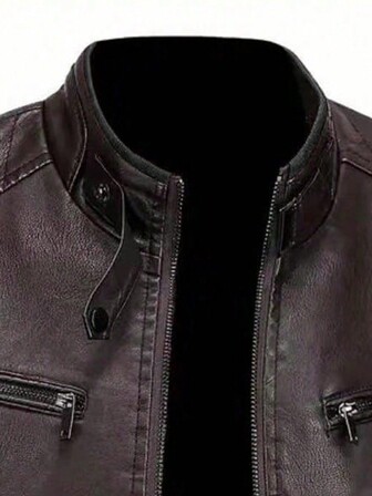 Boyfriend Style Men's Outdoor Solid Color Motorcycle Leather Jacket Spring Tops