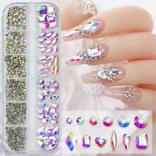 12Grids/Box Y2K Style 3D Flat Bottom Nail Rhinestones, Assorted Shapes & AB Colors, Gems & Decor Tool Set, Suitable For DIY Handcraft, Face, Clothing, Nail Art Decoration (Crystal AB Color) (1.5-4.3mm) Nail Art Jewelry Nail Supplies Nail Charms - Multicolor - View 2