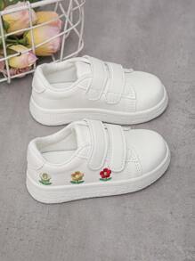 1 Đôi giày thể thao thường ngày thêu họa tiết trắng cho trẻ sơ sinh/trẻ mới biết đi, giày thể thao thoải mái hàng ngày cho bé gái và bé trai - trắng - Xem 4