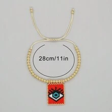 1 pieza Pulsera tejida a mano de estilo bohemio y de vacaciones, con Charm en forma de corazón y cuentas doradas de 18k, joyería de moda de verano, mejor regalo de amistad, mejor regalo para el Día de los Enamorados