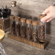 1 Stück multifunktionaler Glas-Spender, mit Holzsockel, 6 Gläser für Kaffeebohnen oder Gewürze in der Heimküche, Rückkehr zur Schule
