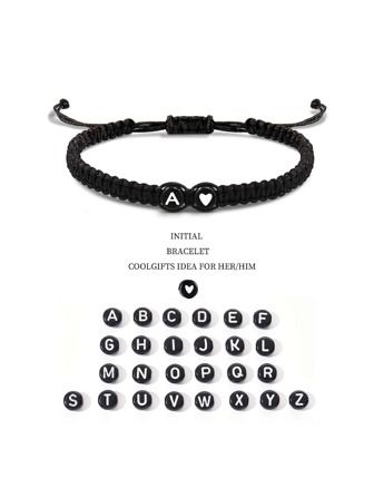 CHOSHILAR One Black Letter And Heart Couple Bracelet, Mother\ Day Gift With 26 Letters For DIY, Handmade Woven Representation Of Love Bracelet With Adjustable Length For Friends And Teachers, European And American Personalized Fashion Letter Matching Hand Chain, Red Bracelet With MAMA.