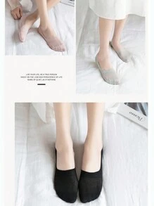 1 đôi Màu thuần Lưới Ngắn Vớ , Không trượt & Thoáng khí , Gầy & Vô hình Của phụ nữ Vớ hình thuyền Cho mùa hè - màu đen - Xem 1