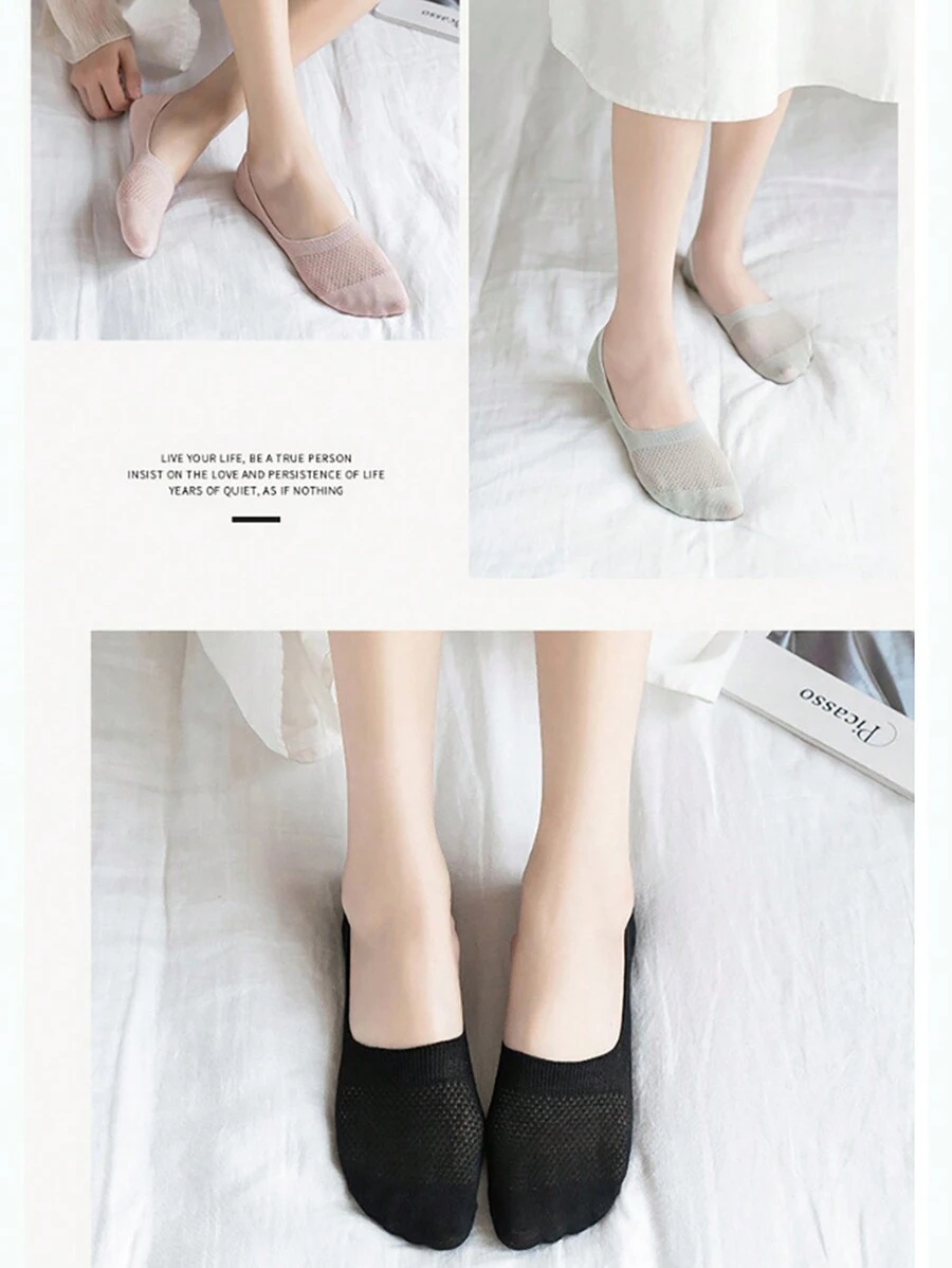 1 đôi Màu thuần Lưới Ngắn Vớ , Không trượt & Thoáng khí , Gầy & Vô hình Của phụ nữ Vớ hình thuyền Cho mùa hè - màu đen - Xem 1