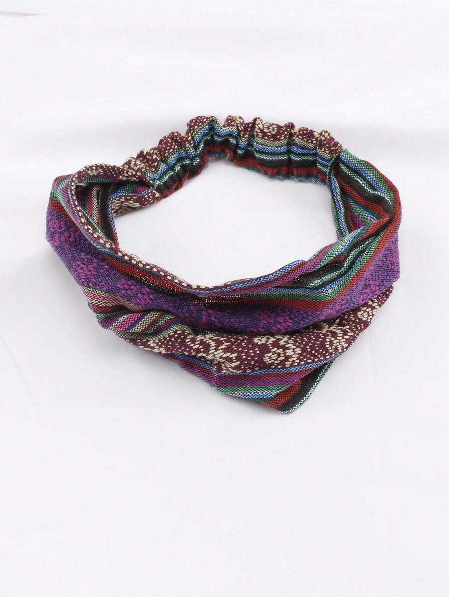 1pc Fabric Stripe Headband, Suitable For Daily Wear Hair Band Turban Headband Sweatband, Hairband Fall Winter Hair Accessories For Women For Vacation Outfits Woman Elegant Scarf Women Bandana Soft Headwrap - Multicolor - View 1