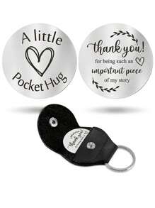 GuoShuang 1pc Stainless Steel Keychain Pendant Double Sided Inspirational Gift With PU Leather Holder - Silver - View 19