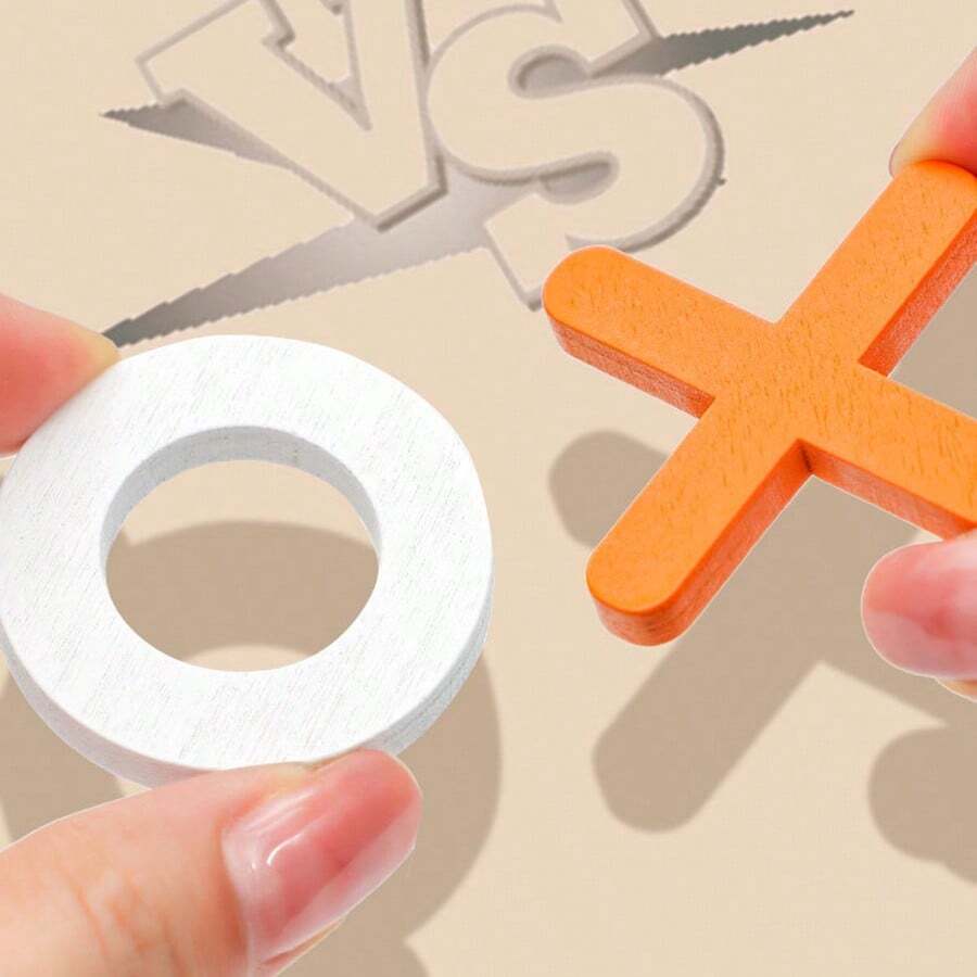 1pc Wooden XO Tic Tac Toe Board Game For Desktop, Black & White Board Game For Developing