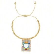 1 pieza Pulsera tejida a mano de estilo bohemio y de vacaciones, con Charm en forma de corazón y cuentas doradas de 18k, joyería de moda de verano, mejor regalo de amistad, mejor regalo para el Día de los Enamorados