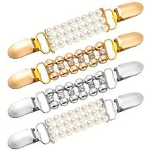 1pc Sweater Shawl Clip, Vintage Cardigan Collar Clip, Formal Shirt Brooch, Back Waist Clip, Rhinestone Pearl Clip, Women's Gift (Pearl And Rhinestone Style) - Multicolor - View 1