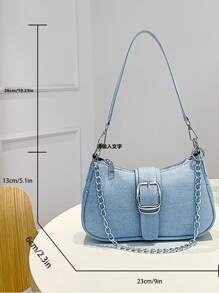 low tea Được trang trí bằng các chi tiết khóa & chỉ và viền dây chuyền, Túi xách nữ dài hình chữ nhật có khóa đeo vai trang trí. Thích hợp để mua sắm, hẹn hò hoặc làm quà tặng. Có thể được sử dụng làm ví cầm tay và túi đeo chéo cỡ nhỏ/vừa cho các cô gái tuổi teen, sinh viên đại học, đi làm, kinh doanh và đi lại. Thời trang đường phố. - Màu xanh lam - Xem 3