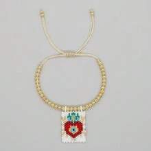 1 pieza Pulsera tejida a mano de estilo bohemio y de vacaciones, con Charm en forma de corazón y cuentas doradas de 18k, joyería de moda de verano, mejor regalo de amistad, mejor regalo para el Día de los Enamorados