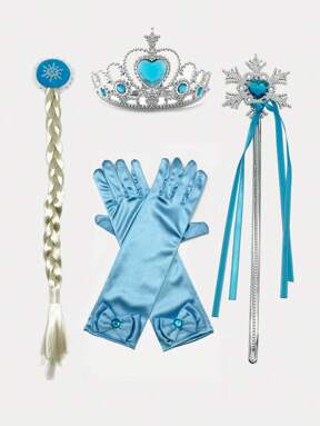 Set di accessori per festa a tema Frozen, inclusi bacchetta magica, un paio di guanti, una corona e una parrucca intrecciata