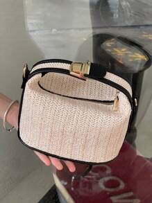 新款编织草编手提包，时尚女包，百搭单肩斜挎包 - 彩色 - 查看 1