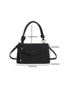 New Vintage Weave Texture Handheld Square Bag For Women, Can Be Used As Shoulder Or Crossbody Bag - Black - View 6