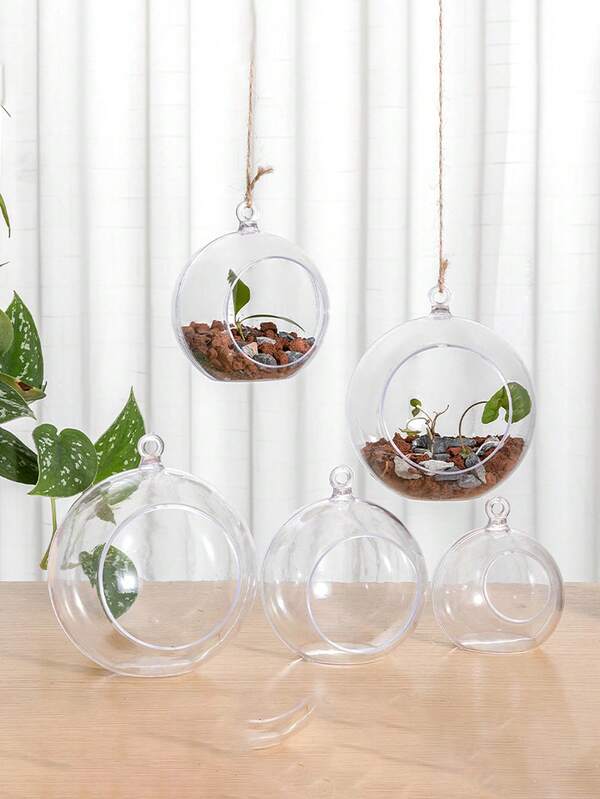 1 pieza Maceta de plástico transparente, maceta decorativa para planta artificial, maceta esférica apilable para colgar en la pared