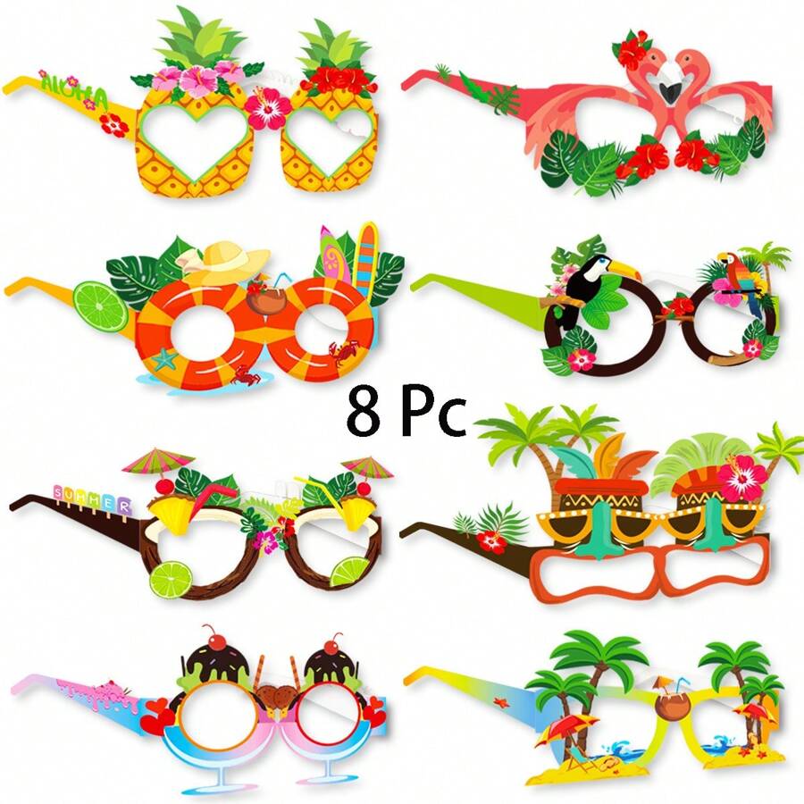 8入組夏威夷主題派對紙杯裝飾,火烈鳥和冰淇淋風格夏日沙灘派對照片道具 - 彩色 - 查看 1