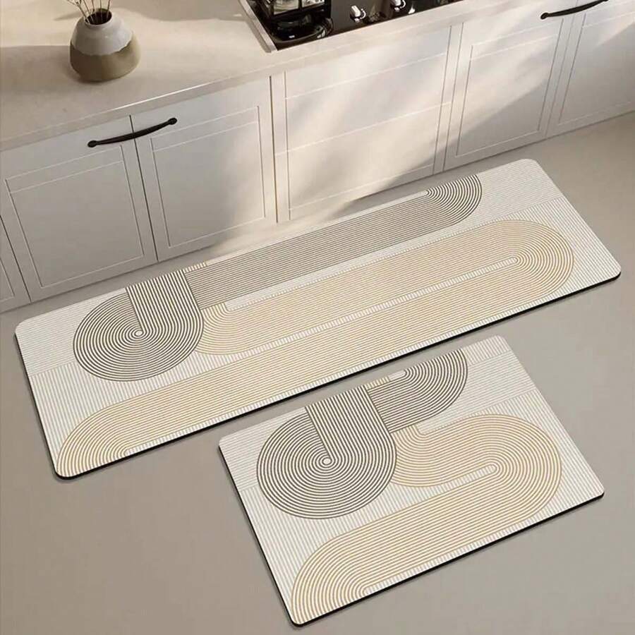 1 pieza Mate de cocina absorbente de secado rápido/alfombra de salón, antideslizante, anti-incrustante, fácil de limpiar y anticaídas, alfombra de baño para decoración del hogar - Beis - Ver 1